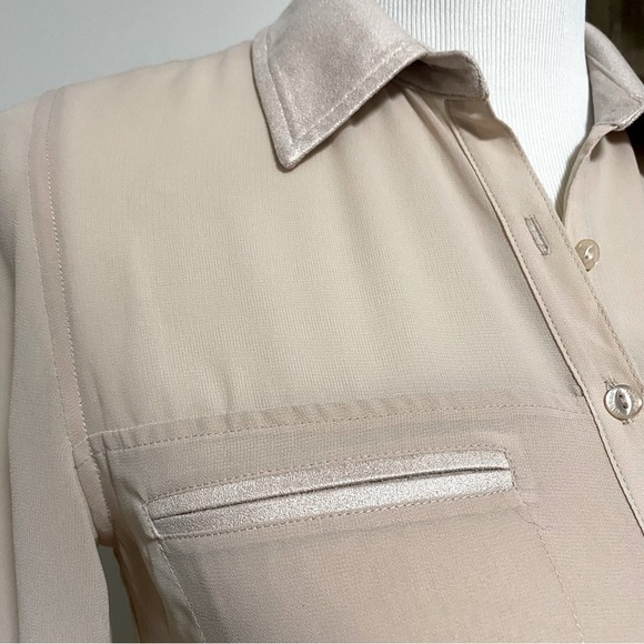 Guess Sheer and Shimmer Button Down Blouse - Picture 3 of 8